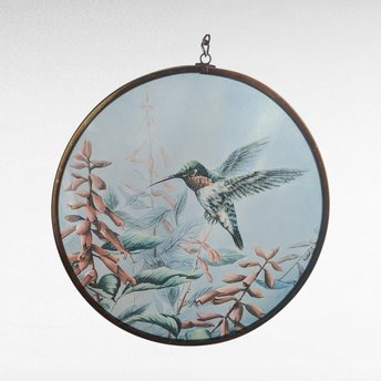 Vintage Glass Suncatcher with Hummingbird and Flowers | Nature Decor | Window Hanging | Bird Lover Gift | Home Decor