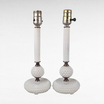 Vintage Pair of Milk Glass Lamps | Mid-Century Modern Lamps | Hobnail Milk Glass | Bedroom Lamps | Nightstand Lamps