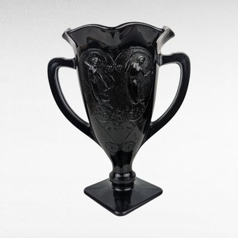 Vintage Black Amethyst Trophy Vase | Dancing Nymphs Vase | Art Deco Glassware | L.E. Smith Glass | Unique Home Decor