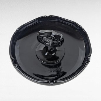 Vintage Black Glass Trinket Dish with Handle | Art Deco Dish | Vanity Tray | Candy Dish | Centerpiece Dish