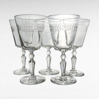 Vintage Rock Sharpe Jefferson Water Glasses, Set of 5, 7" Tall, Clear Etched Glassware, Mid-Century Modern Barware, Retro Drinking Glasses