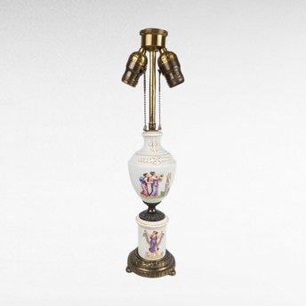 Antique Italian Ceramic Lamp | Double Light | Neoclassical Decor |  Urn-Shaped Lamp Base