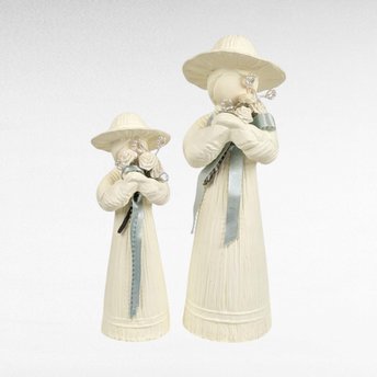 Vintage Mother Daughter Figurines | Ceramic Figurines | White with Blue Ribbon | Shabby Chic Decor | Gift for Mom