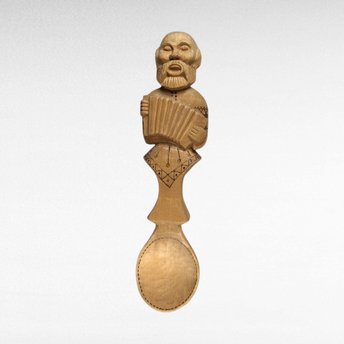 1999 Koctpoma Hand Carved Wooden Spoon, Russian Folk Art, Musician Spoon, Accordion Player, Collectible Spoon, Kitchen Decor