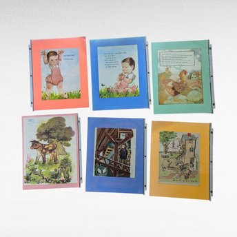 Vintage Nursery Rhyme Wall Decor, Set of 6 Double-Sided Pages, Children's Room Art, Play with Me, Mother Goose, Hey Diddle Diddle