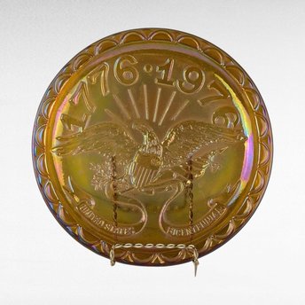 Vintage Indiana Glass Carnival Plate, US Centennial, American Eagle, Iridescent Glass, Collectible Plate, Patriotic Decor