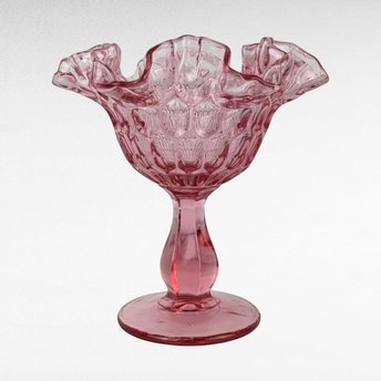Vintage Fenton Cranberry Thumbprint Ruffled Candy Dish, Glass Compote, Pedestal Dish, Collectible Glassware, Home Decor, Centerpiece