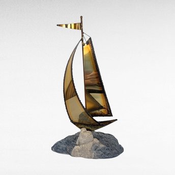 Vintage Signed Brass Sailboat Sculpture, Nautical Decor, Metal Sailboat, Collectible Figurine, Maritime Art, Home Decor, Unique Gift