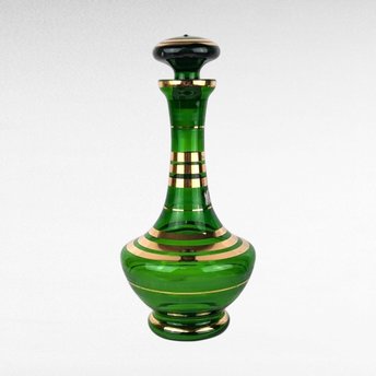 Vintage Borske Sklo Green and Gold Decanter, Bohemian Glass, Czech Glass, Liquor Decanter,  Barware, Mid-Century Modern, Home Decor