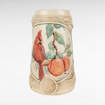 Vintage Ducks Unlimited Ceramic Stein, Cardinal and Peaches Design, Collectible Stein, Bird Lover Gift, Hunting Decor, Man Cave Decor