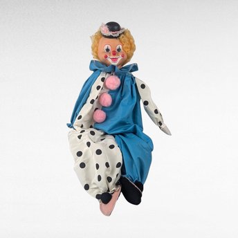 Vintage Handmade Clown Shelf Sitter, Polka Dot Clown Doll, Whimsical Decor, Collectible Clown, Unique Gift