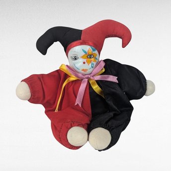 Vintage Jester Doll, Small Clown Doll with Flower, Whimsical Doll, Collectible Doll, Unique Gift