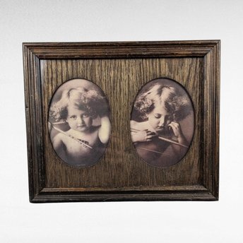 Vintage Framed Cherub Print | Angel Asleep | Angel Awake Picture | Double Oval Frame | Wall Decor | 11.5x9.5 Inches
