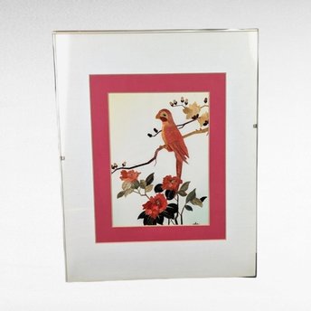Vintage Bamboo Art Bird Wall Hanging | Asian Inspired Decor | Framed Bird and Flower Art