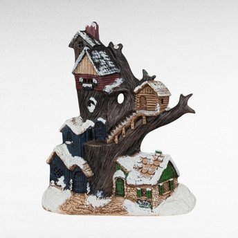 Vintage Halloween Treehouse Light, Handpainted Ceramic Haunted House, Spooky Decor, 13" Lit Treehouse, Unique Halloween Gift