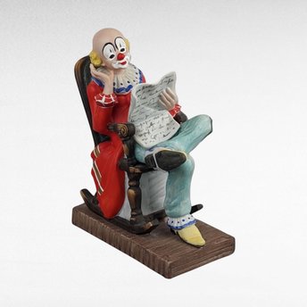 Vintage Toscany Clown Figurine | Porcelain Clown Reading Newspaper | Collectible Clown | Whimsical Decor | 8.75 Inches