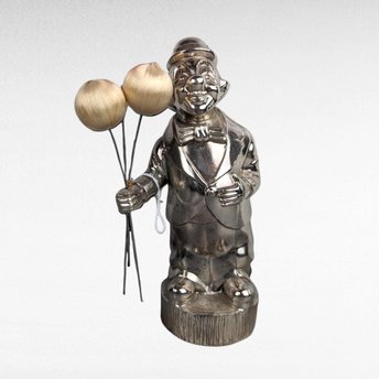 Vintage Metal Clown Bank | Silver-Tone Clown with Balloons | Retro Coin Bank | Collectible Bank