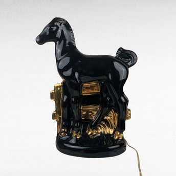 Vintage Black Horse Lamp | Ceramic Horse with Gold Accents | Mid-Century Modern Decor | Equestrian Lighting | Unique Table Lamp
