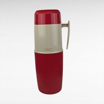 Vintage Red Thermos with Handle - Retro Kitchenware - Picnic Thermos - Insulated Beverage Container
