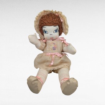 Vintage Handmade Doll, 17" Cloth Doll with Bonnet and Dress, Collectible Doll, Gift for Doll Collectors, Play Doll, Nursery Decor