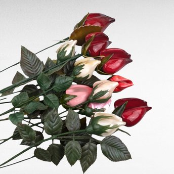 Vintage Artificial Rose Bunch - Mid Century Modern - Glossy Red Pink White Roses - Faux Floral Decor -  Home Decor