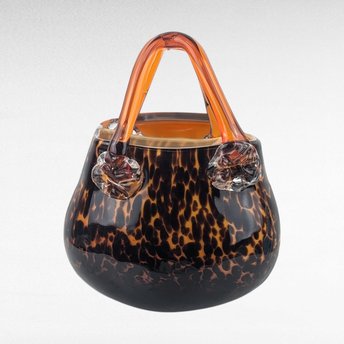 Vintage Art Glass Purse Figurine | Brown and Amber Glass Sculpture | Unique Home Decor | Fall Colors