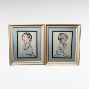 Framed Nursery Prints of Children Praying by Charlot Byj.