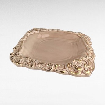 Vintage Pink Floraline Ceramic Ashtray - Florence Ceramics - Ornate Gold Trim - Mid-Century Modern Decor