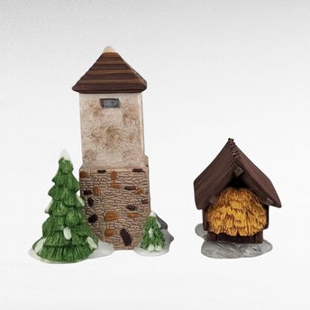 Vintage Dept 56 Silo & Hayshed - Heritage Village Collection #5950-1 - Porcelain Christmas Village - Winter Scene