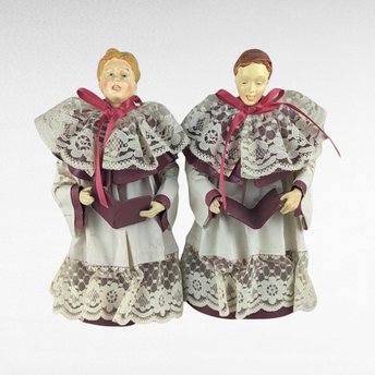 Vintage Caroler Figure Pair, Christmas Choir Singers, Holiday Decor, Small Tree Toppers, 10 inches Tall, Retro Christmas Decorations