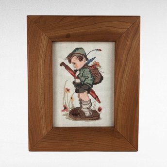 Vintage MJ Hummel "It Looks Like Rain" Cross Stitch - Framed Hummel Embroidery - Handmade Wall Decor