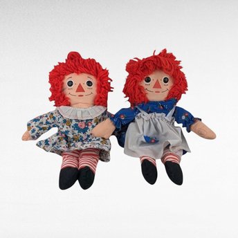 Pair of Vintage Raggedy Ann Dolls, 12" Classic Rag Dolls, Collectible Toys, Red Yarn Hair