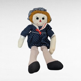 Vintage 1999 Eden Ragdoll, 20" Blue Polka Dot Dress, Collectible Soft Doll, Yarn Hair