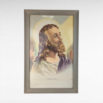 Vintage 1942 "Inspiration" Jesus Framed Print, Religious Wall Art, 17.5 x 11.5 Inches