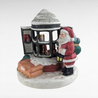Vintage Midwest Santa at Window Music Box. Ceramic.