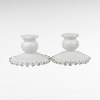 Vintage Fenton Silver Crest Candle Holders, Pair of Milk Glass Candle Holders, Taper Candle Holders, Wedding Decor, Romantic Gift