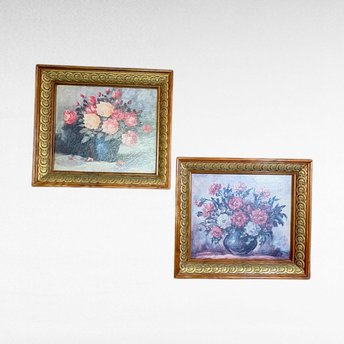 Vintage Pair Still Life Flower Prints, Framed Floral Lithographs, Art Treasure Prints, Wall Decor, Floral Art, Vintage Home Decor