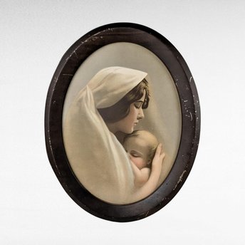 1911 Madonna and Child Print, Antique Religious Print, Tin Framed Print, Vintage Wall Decor, Catholic Art, Mother and Child Art