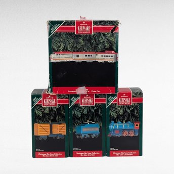 Vintage Hallmark Train Ornaments - Christmas Skyline Collection & Silver Star - 1992 Keepsake Ornaments with Boxes