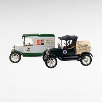 Vintage Oil Company Diecast Banks - Castrol & Polarine Model T Trucks - With Box