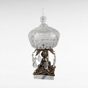 Vintage Crystal and Marble Candy Dish, Covered Candy Bowl, Italian Marble Base, Crystal Candy Jar, Elegant Home Decor, Gift for Hostess