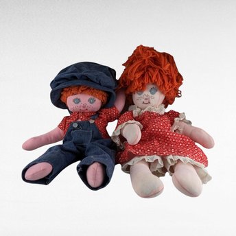 Handmade Raggedy Plush Doll Pair - Vintage 18" Dolls - Unique Gift for Collectors