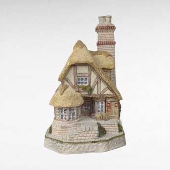 1991 David Winter Audrey's Tea Room Cottage, Signed, Collectible English Village, Thatched Roof, Gift for Tea Lovers