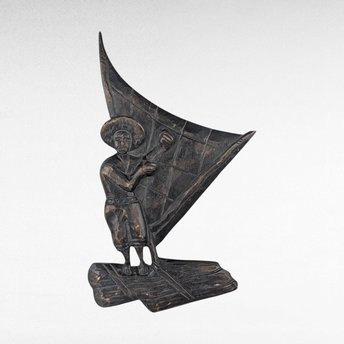 Vintage Carved Wood Sailor on Sailboat Wall Hanging, Nautical Decor, Gift for Him, Boating Enthusiast, Man Cave Art, 18 Inch