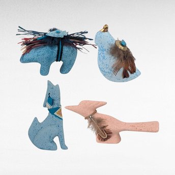 Vintage Blue & Pink Ceramic Animal Figurines, Wolf Bear Bird Roadrunner Set, Native Inspired Decor, Southwestern Style, Gift for Collector