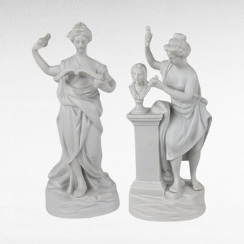 Vintage Andrea by Sadek Bisque Greek Muse Figurines, Memory & Artist Pair, 8.5" Elegant Home Decor, Gift for Art Lovers, Shelf Decor