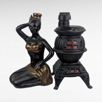 Vintage Decanter Set, 1968 Ezra Brooks Potbelly Stove & Luxardo Cherry Wine Decanter, Collectible Barware, Gift for Collectors