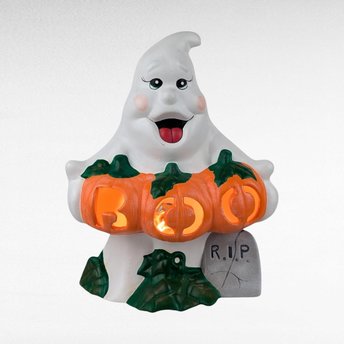Vintage Ceramic Ghost Light, Halloween Decoration, Spooky Decor, Night Light, Gift for Halloween Lover