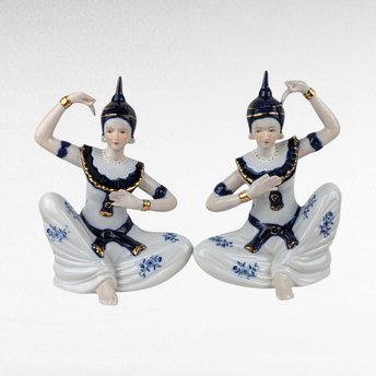 Vintage Porcelain Thai Temple Dancer Figurines, Set of 2, Asian Decor, Cultural Decor, Gift for Collector