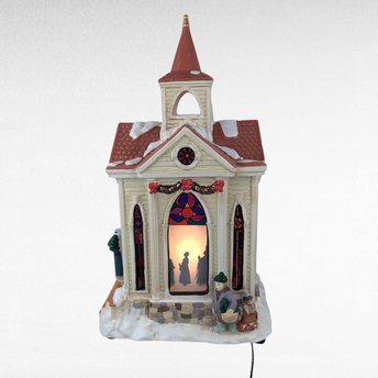 1998 Mr. Christmas Village Square Lighted Silhouette Church, Vintage Ceramic Christmas Decoration, Holiday Decor, Gift for Collector